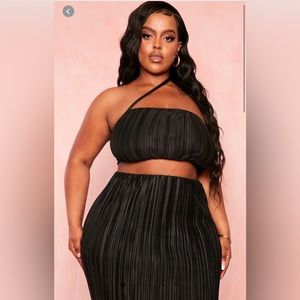 Black bandeau asymmetrical crop top and maxi skirt set